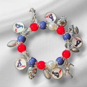 Houston Texans Charm Stretch Bracelet - Red, Blue, Silver